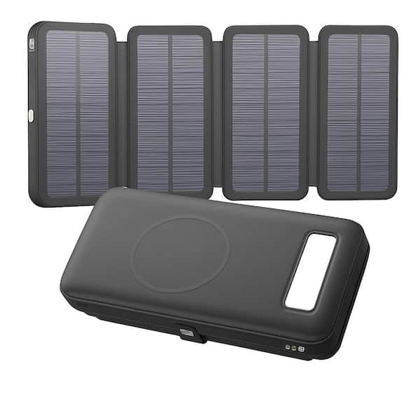Solar Power Bank 27000mAh Wireless Charger 22.5W Fast Charging in Black with LED Display and Flashlight