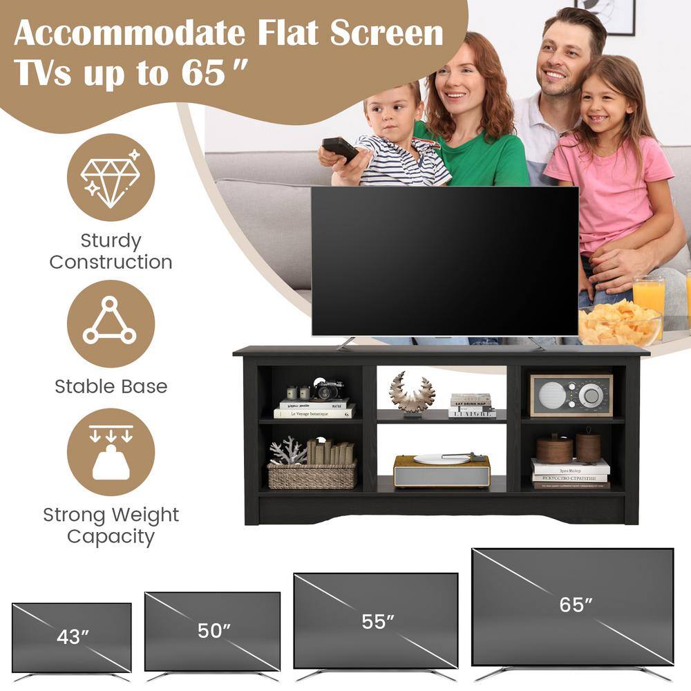 Black MDF TV Stand with Fireplace and Adjustable Shelves