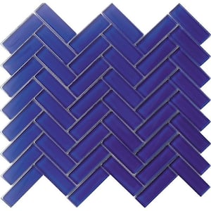 Cobalt Blue 11 in. x 12.6 in. Polished Herringbone Glass Mosaic Tile (28 Cases/134.68 sq. ft./Pallet)