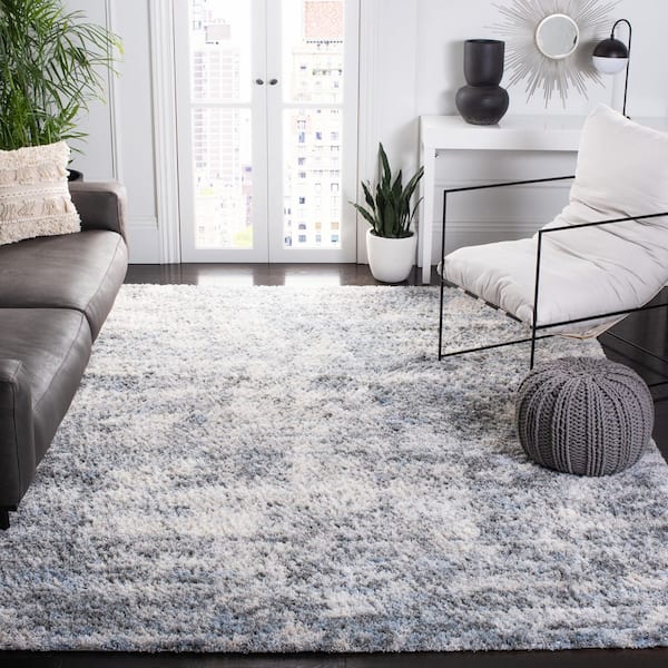 Berber Shag 8 ft. x 10 ft. Ivory/Gray Abstract Modern Area Rug