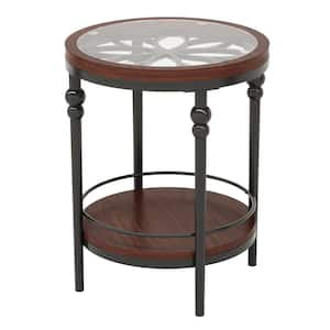 Calvin 19.7 in. W Brown Round Wood End Side Table 2-Tier Storage Shelf Bed Sofa Couch Snack Glass Tabletop Nightstand