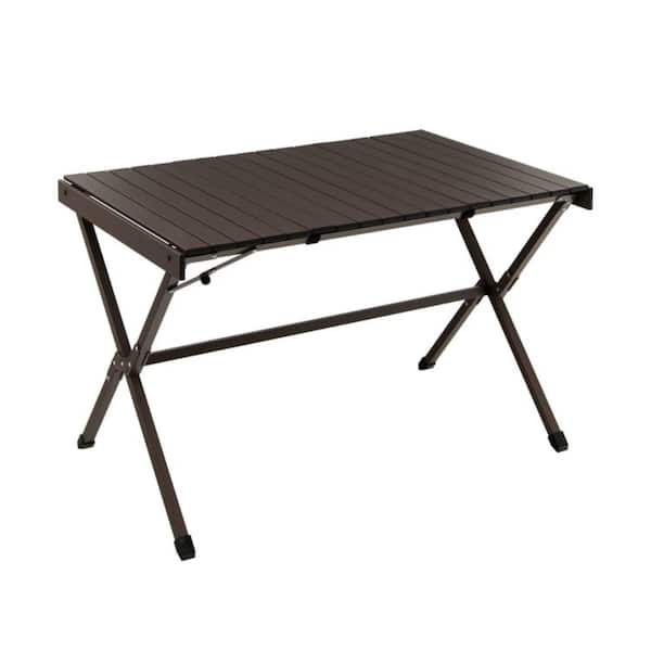 Clihome 4-6 Person 43 in. Portable Rectangle Aluminum Roll-Up Camping Picnic Table in Brown with Carrying Bag