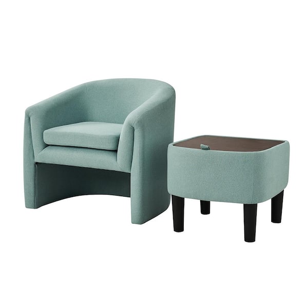 JAYDEN CREATION Zachary Teal Modern Upholstered Armchair with Storable Ottoman and Removable Cushion