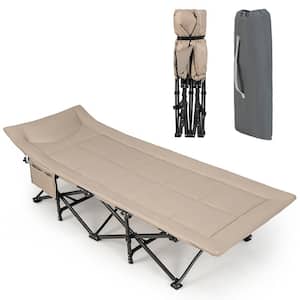 Folding Camping Cot Portable Tent Sleeping Bed with Cushion Headrest Carry Bag Khaki