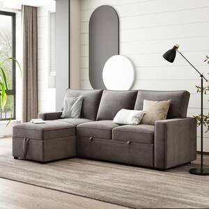 82.1 in. W Gray Solid Polyester Sofa Bed with Reversible Pull-Out Sleepers