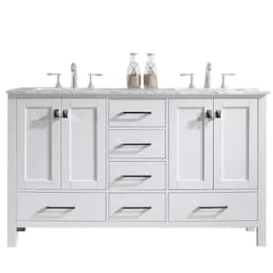 Aberdeen 60 in. W x 22 in. D x 34 in. H Double Bath Vanity in White with White Carrara Quartz Top with White Sinks