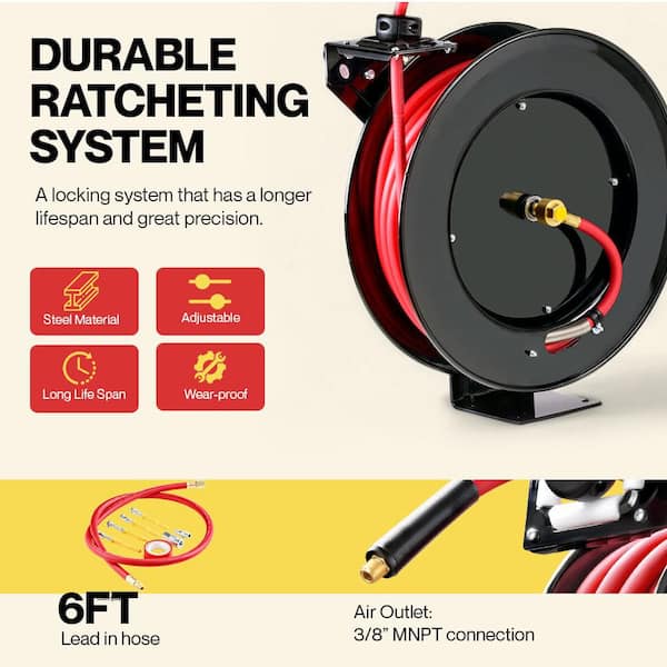 3/8 in. x 80 ft. Industrial Steel Air Hose Reel Hybrid Polymer Hose