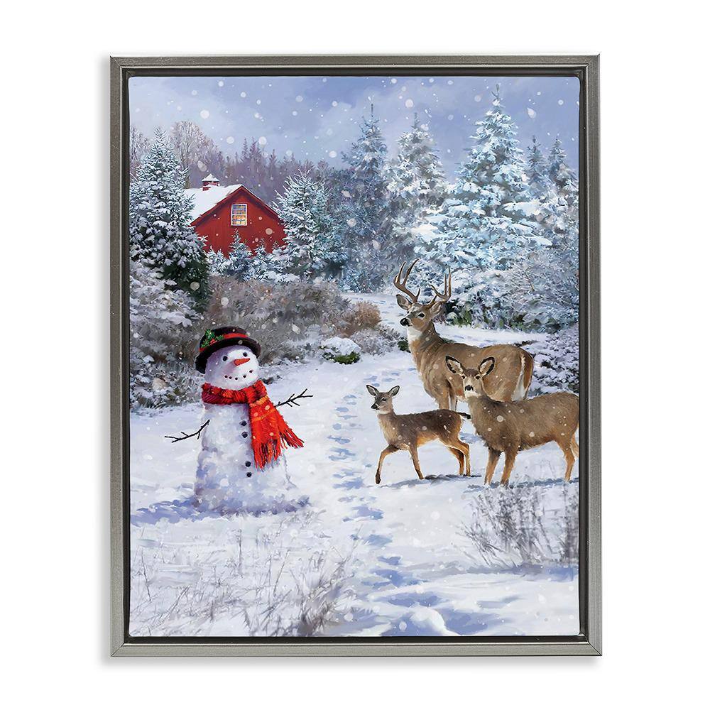 Reindeer and Snowman Landscape by Jason Kirk 1-Piece Floater Frame Graphic Print Nature Poster Art Print 21 in. x 17 in. price history on PriceWatchPro