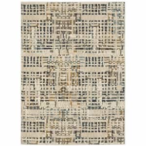 Beige Grey Blues Orange Yellow and Ivory 4 ft. x 6 ft. Abstract Power Loom Stain Resistant Area Rug