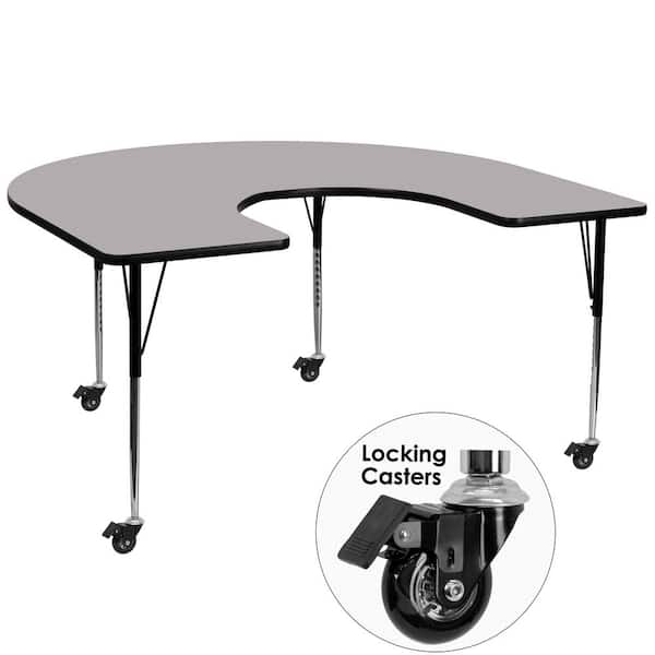 Carnegy Avenue Wren Gray 60 in. W x 66 in. L Horseshoe Thermal Laminate Activity Table - Standard Height Adjustable Legs