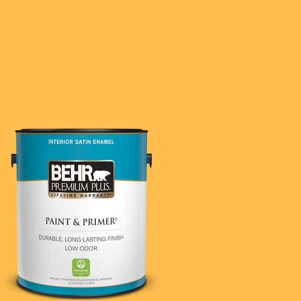 BEHR PREMIUM PLUS 1 gal. #310B-6 Twenty Carat Satin Enamel Low Odor Interior Paint & Primer