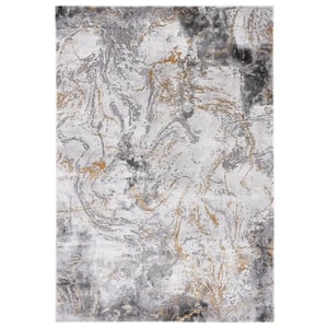 Craft Gray/Yellow 7 ft. x 7 ft. Abstract Marble Square Area Rug