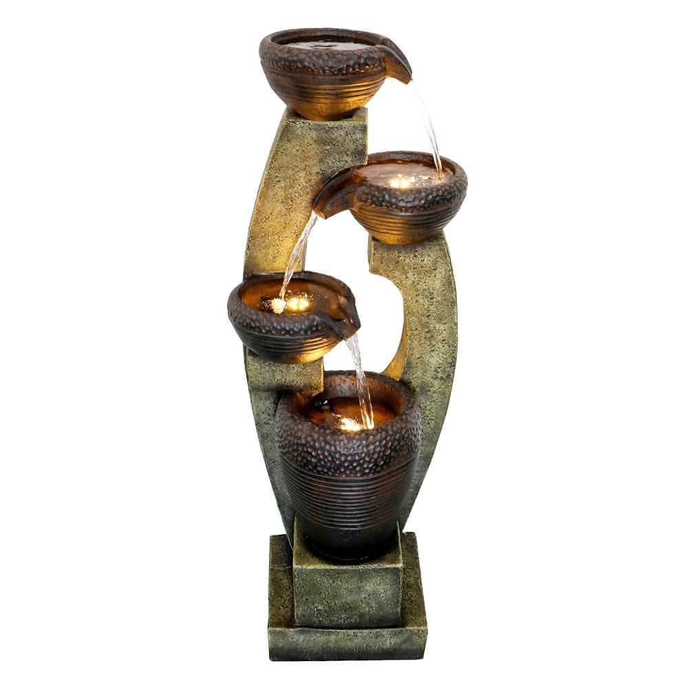 40 in. H Resin 4-Tier Modern Garden Tiered Fountain with LED Lights and Pump price history on PriceWatchPro