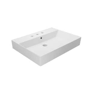 Energy Wall Mounted/Vessel Sink 60 Matte White Ceramic Rectangular with 3 Faucet Holes