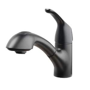 Single Handle Pull-Out Utility Faucet with Deckplate in Matte Black