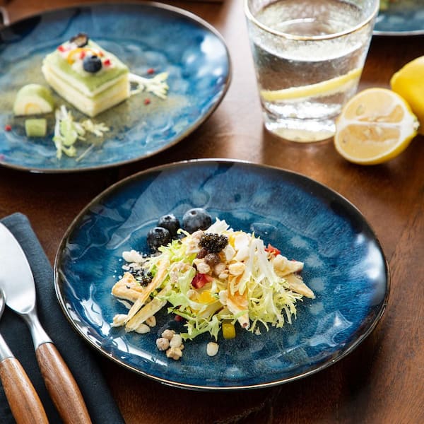 Blue Stoneware Dessert Plate (Set of 4) Salad Plate Set Small Dinner Plate Set Kitchen Serving Plates