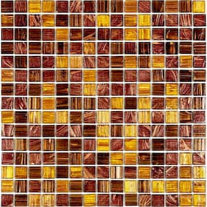 Mingles 12 in. x 12 in. Glossy Brown and Yellow Glass Mosaic Wall and Floor Tile (20 sq. ft./case) (20-pack)