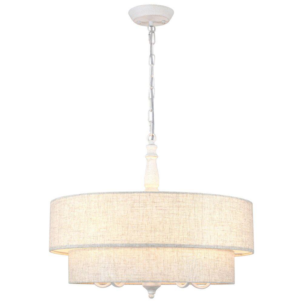 5-Lights Vintage White Retro Central Column Linen Shade Candle Chandelier with No Bulbs Included for Dining Room Foyer price history on PriceWatchPro