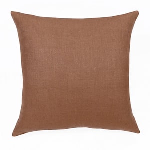 Estate Brown Solid Hand-Woven 20 in. x 20 in. Linen Throw Pillow