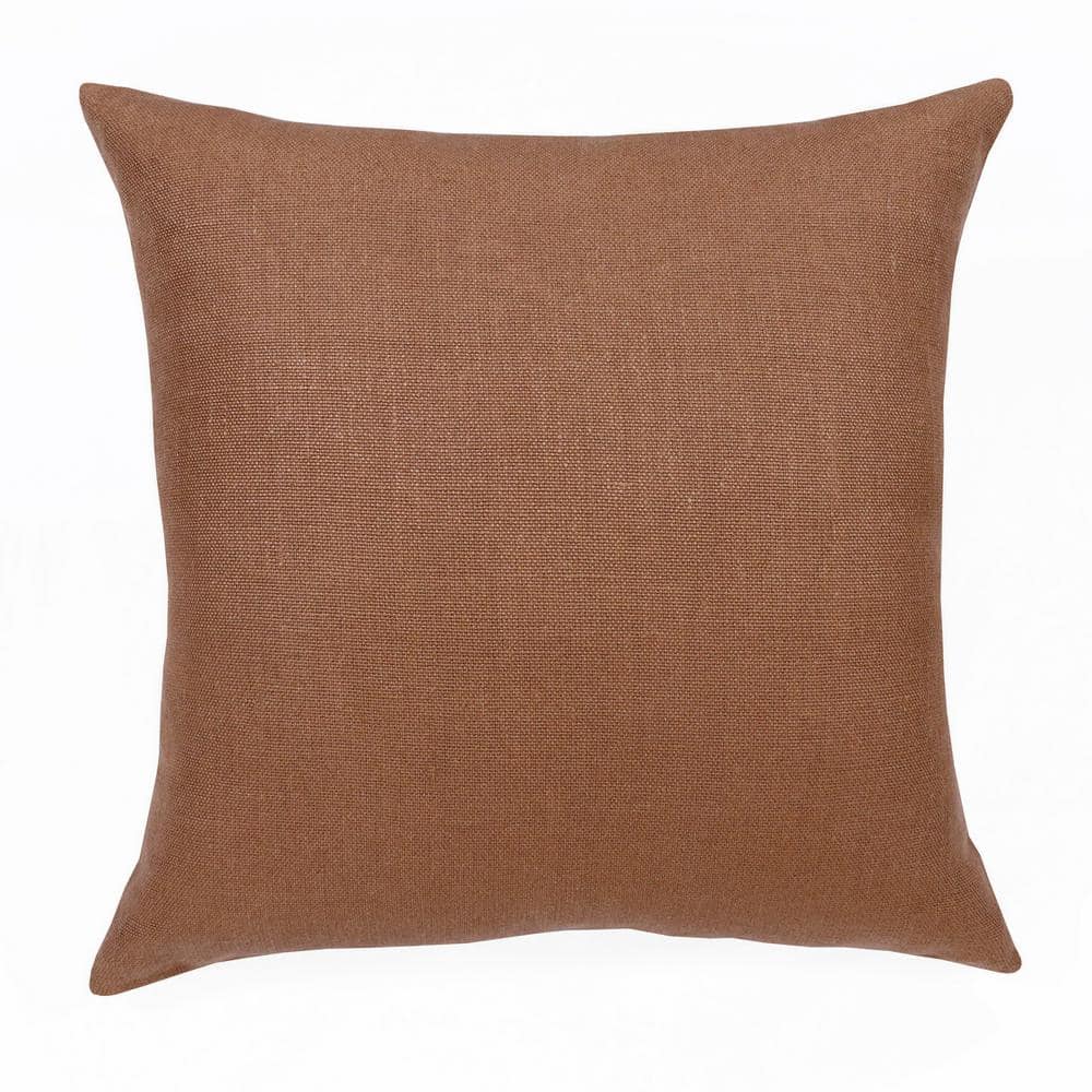 Estate Brown Solid Hand-Woven 20 in. x 20 in. Indoor Linen Throw Pillow