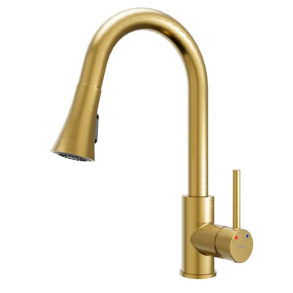 Weybridge Single Handle Pull Down Sprayer Kitchen Faucet in Brushed Gold