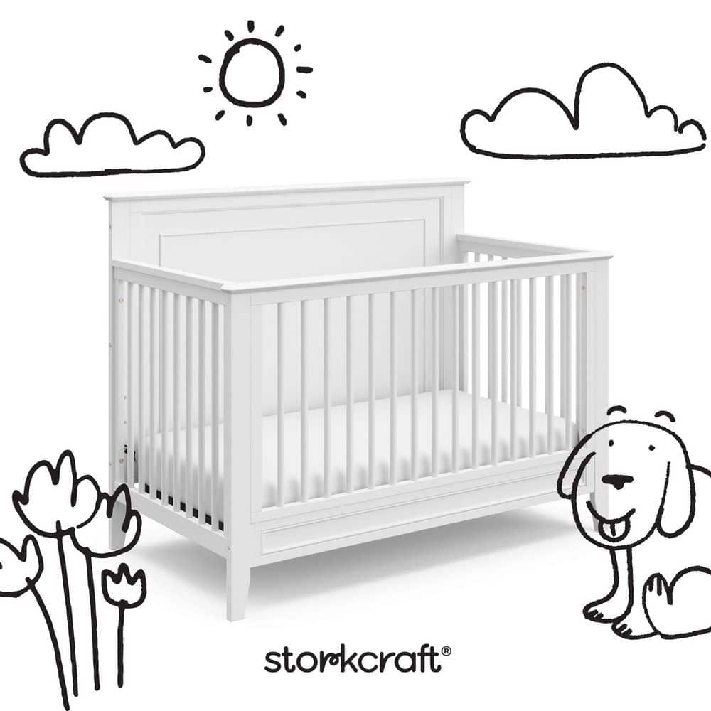 White 5-in-1 Convertible Crib with Mattress Protector