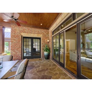 72 in. x 80 in. W-4500 Contemporary Bronze Clad Wood Right-Hand 15 Lite French Patio Door w/Unfinished Interior