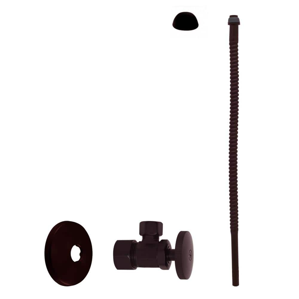 Westbrass 5/8 in. x 3/8 in. OD x 15 in. Corrugated Riser Supply Line Kit with 1/4-Turn Round Handle Angle Valve, Oil Rubbed Bronze