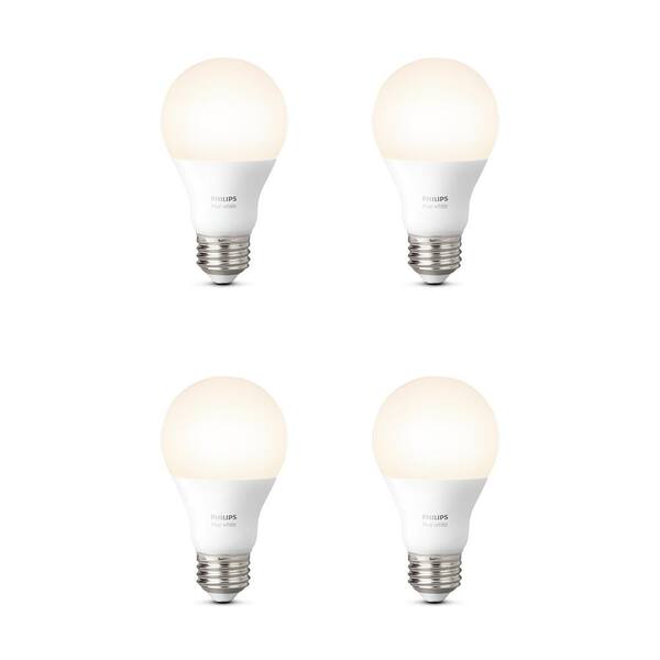 Philips Hue 60 Watt Equivalent A19 Led Dimmable Smart Wireless Light Bulb White 4 Pack 453100 The Home Depot
