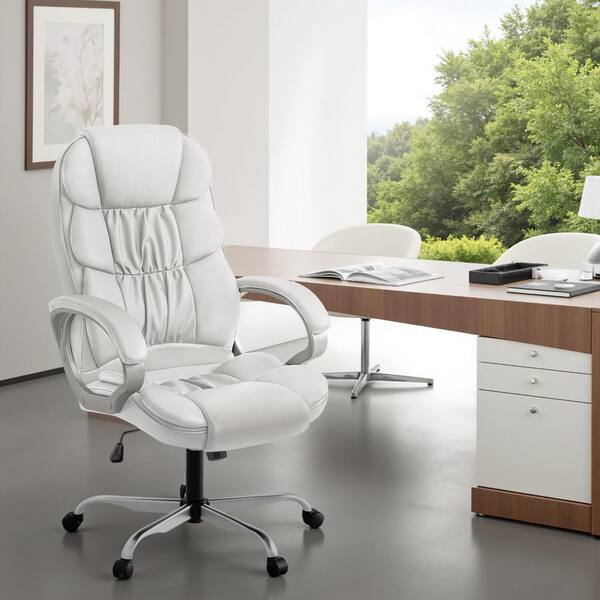 thumbnail image 2 of BestOffice High-Back Ergonomic Office Chair - PU Leather, Adjustable Height, Lumbar Support, 250lb Capacity (White) 2 of 10