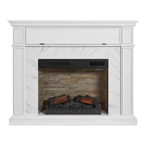 Pritchett 53 in. W Wall Media Mantel Electric Fireplace in White Finish with White Faux Carrara Surround