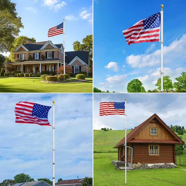 25 ft. Solemn Outdoor Silver Decoration Telescoping Flagpole Kit Heavy Duty Flag Poles for Outside