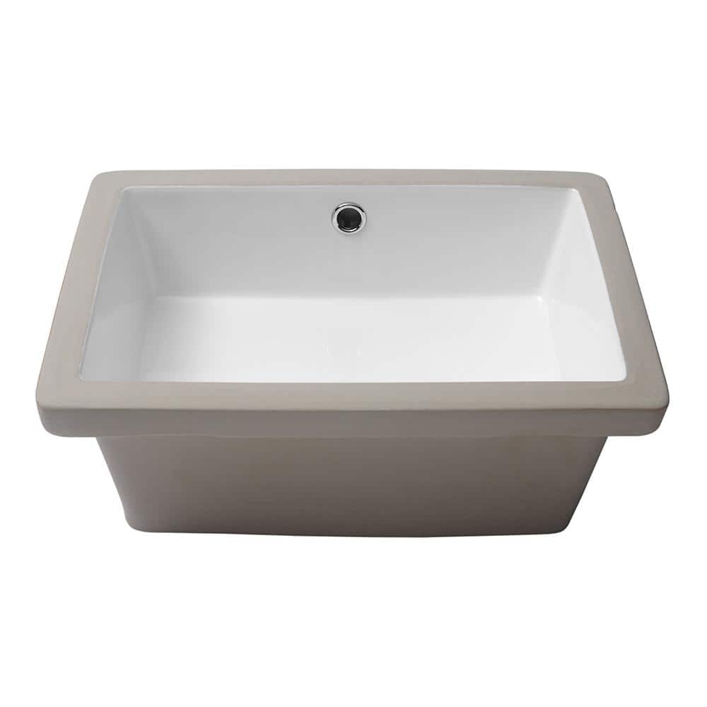 18 in. Undermount Rectangle Porcelain Vanity Bathroom Sink in White Ceramic