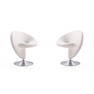 Curl Modern Cream and Polished Chrome Wool Blend Upholstered Swivel Accent Side Chair (Set of 2)