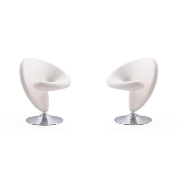 Manhattan Comfort Curl Modern Cream and Polished Chrome Wool Blend Upholstered Swivel Accent Side Chair (Set of 2)
