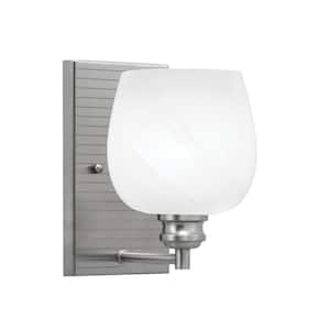 Albany 1-Light Brushed Nickel 6 in. Wall Sconce with White Marble Glass Shade