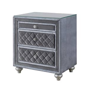 26.13 in. Gray 3-Drawer Wooden Nightstand