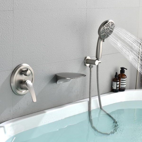 Dimakai Single Handle 1-Spray 2 GPM Wall Mounted Bathtub Faucet with  Handheld Shower in Brush Nickle LYJ-7013-BN - The Home Depot