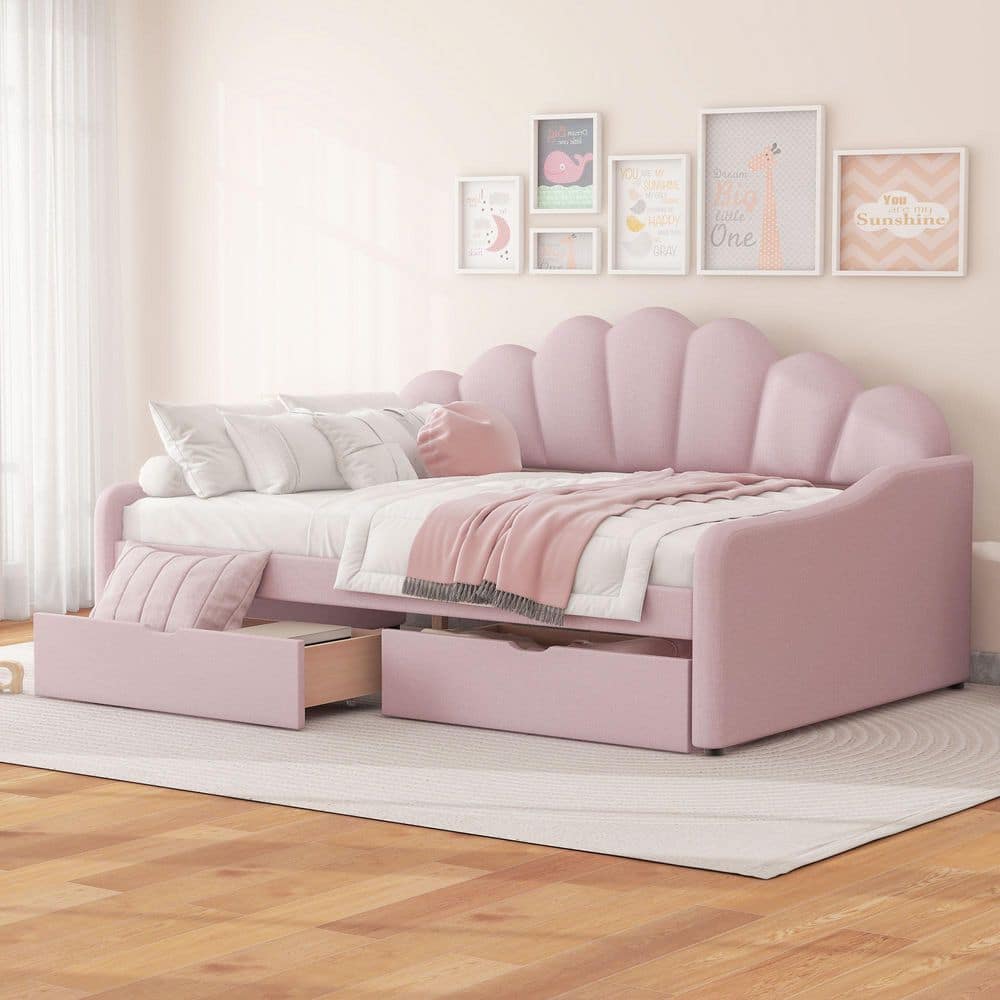 Pink Full Daybed with Shall Shaped Backrest and 2 Drawers price history on PriceWatchPro