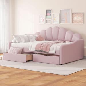 Pink Full Daybed with Shall Shaped Backrest and 2 Drawers