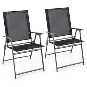 Metal Folding Portable Outdoor Dining Chairs Frame Armrests Garden (Set of 2)