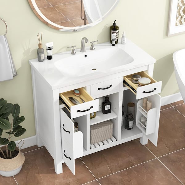 Unbranded 36 in. W x 18 in. D x 34 in. H Freestanding Bath Vanity in White with White Cultured Marble Top