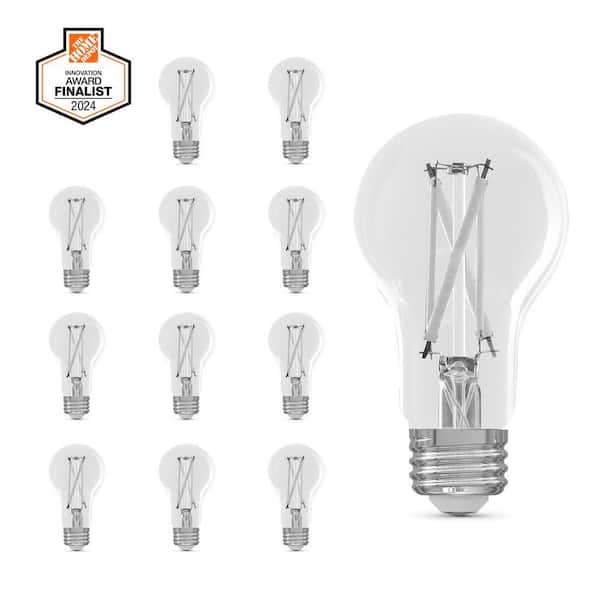 EcoSmart 100-Watt Equivalent A19 Dimmable White Filament CEC Clear Glass E26 LED Light Bulb Daylight 5000K (12-Pack)