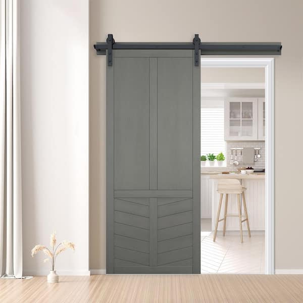 42 in. x 84 in. The Robinhood Dove Wood Sliding Barn Door with Hardware Kit