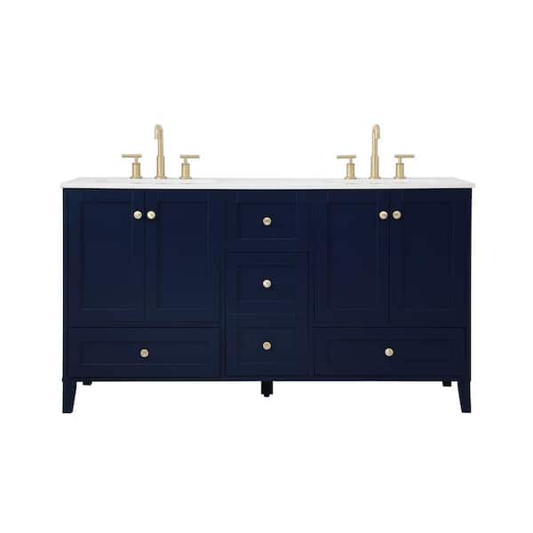 Unbranded Timeless Home 60 in. W x 22 in. D x 34 in. H Double Bathroom Vanity in Blue with Calacatta Engineered Stone