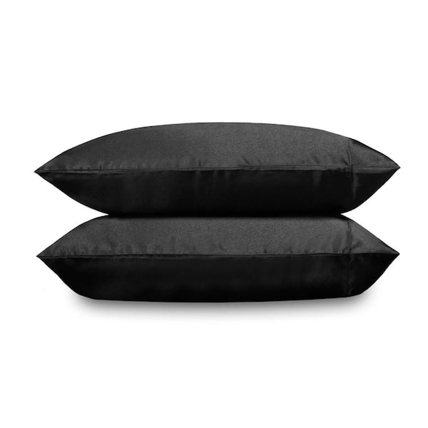BETSEY JOHNSON Solid Satin 2-Piece Black Microfiber Standard Pillowcase Pair