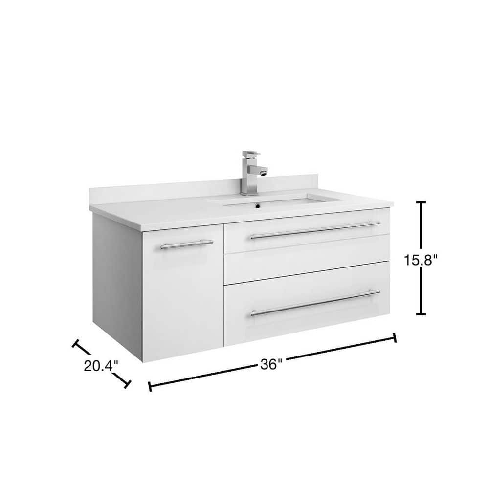 White 36" Wall-Mount Vanity with Quartz Top and Ceramic Sink