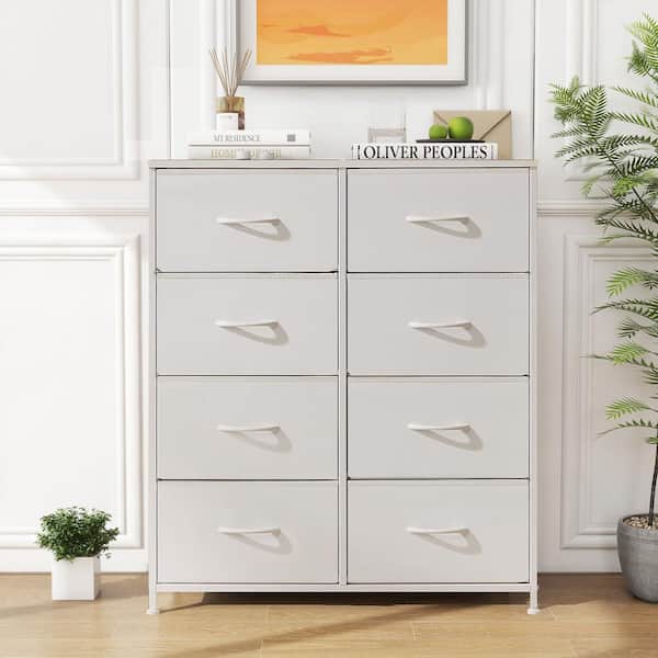 WONDER COMFORT Stylish White 8 Drawer 11.8 in. Wide Chest of Drawers for Bedroom, Tall Chest Organizer Tower with Wooden Top