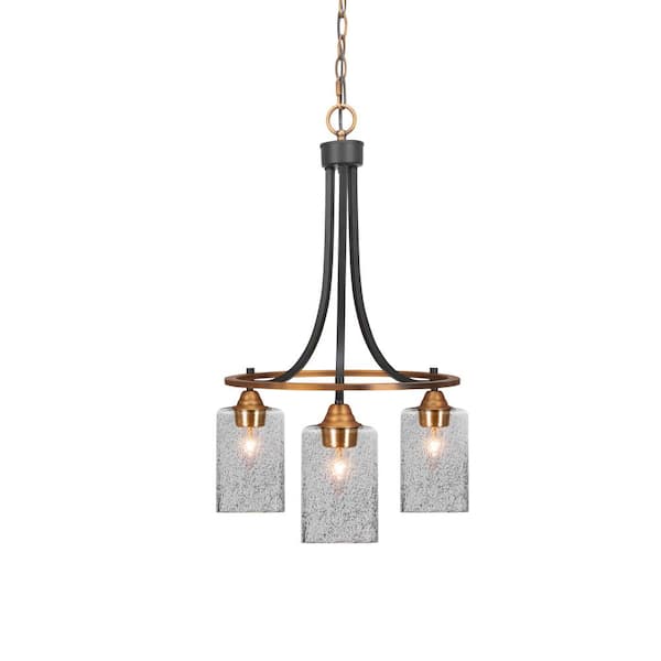 Unbranded Madison 3-Light Matte Black and Brass Round Chandelier with 4 in. Smoke Bubble Glass Shades, No bulbs included