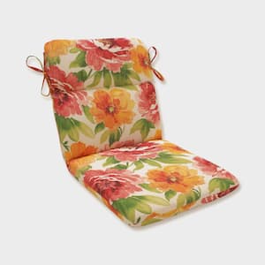 Bright Floral Outdoor/Indoor 21 in. W x 3 in. H Deep Seat 1-Piece Chair Cushion with Round Corners in Green/Orange Muree